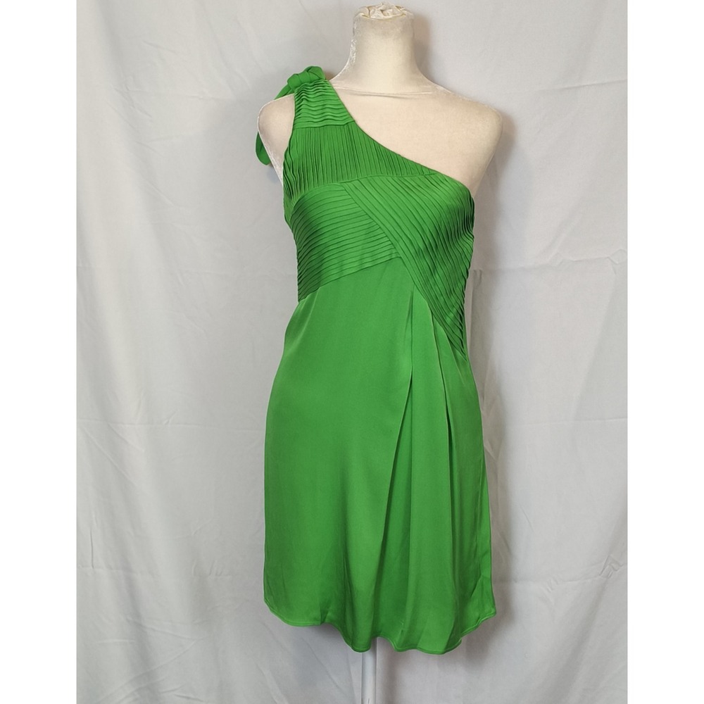 FAIR Alice + Olivia Emerald Green Silk One Shoulder Draped Rusched Dress XS FAIR